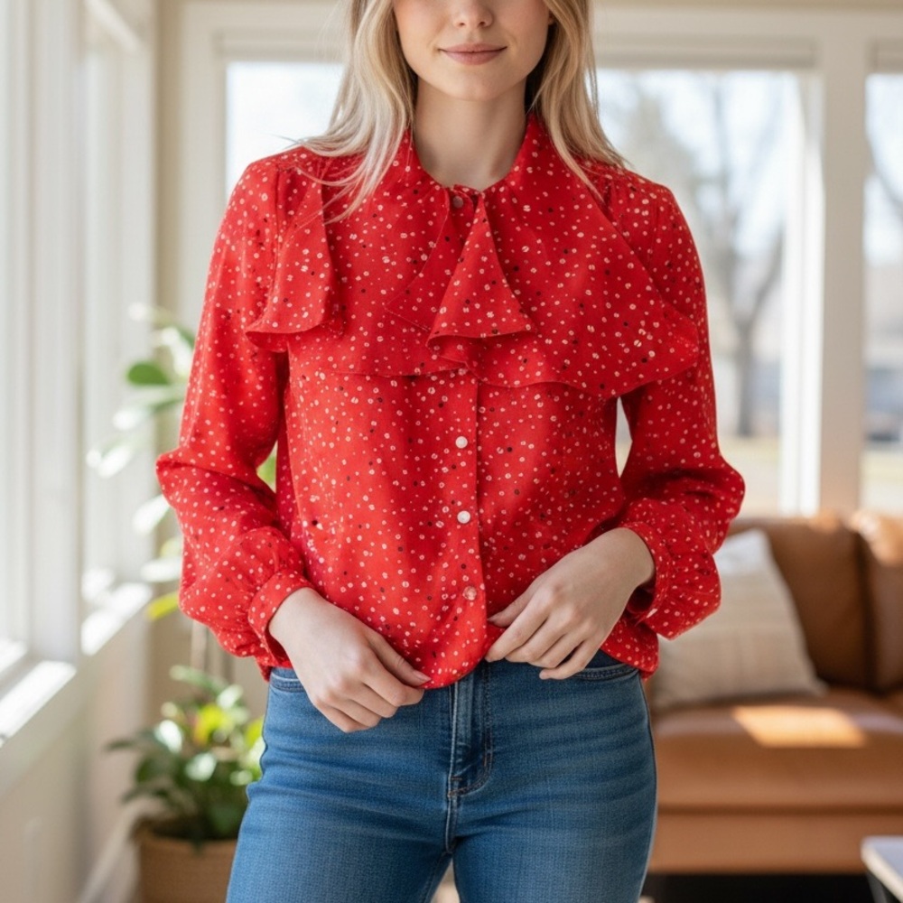 Vintage Blair Scarlet Blouse w/White Dots